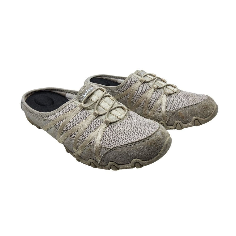 Skechers Womens Brushed Leather and Mesh Slide On Mules